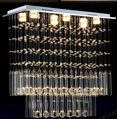 led lustre crystal chandelier rectangular flush mount stainless steel light fixture for restaurant foyer living dining room lamp