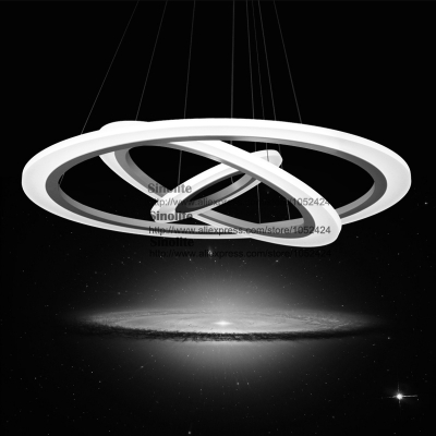 modern led pendant lamps 3 lights with remote dimmer and nightlight d72+51+27cm white painted 90-265v