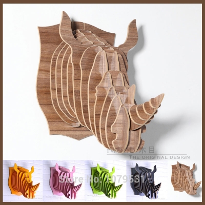 rhinoceros head,home decoration,wall art diy wooden craft wall decor wall stickers home decor,christmas decoration,wood animal [wall-decoration-7642]