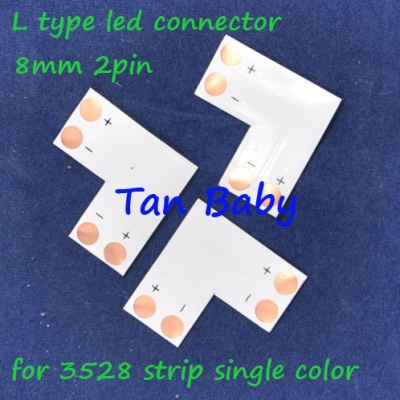 whole 300pcs/lot 8mm 2pin l type connector wireless for 3528 led strip light easy connector