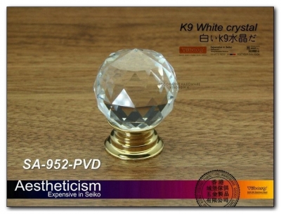(4 pieces/lot) 30mm VIBORG K9 Glass Crystal Knobs Drawer Handle& Cabinet Pulls&Drawer Knobs, SA-952B-PVD-30 [K9 Glass Crystal Knob 18|]