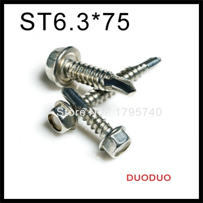 10pcs din7504k st6.3 x 75 410 stainless steel hexagon hex head self drilling screw screws