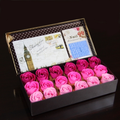 18pcs scented soap rose flower essential oil set with gift box romantic lover valentine's day wedding gifts body bath flowers [valentine-39-s-day-gift-4161]