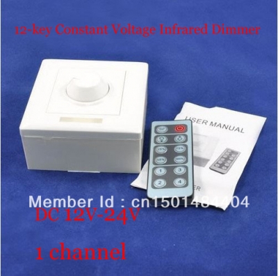 2pcs/lot,ir dimmer switch,dc12-24v 1channel led dimmer controller with 12 keys remote control [led-controller-amp-dimmer-3662]
