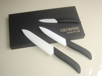 3pcs white sanding ceramic kitchen knife set black butt handle #S003
