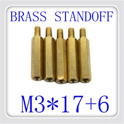 500pcs/lot pcb m3*17+6 brass hex male to female standoff / spacer screw [screw-1676]