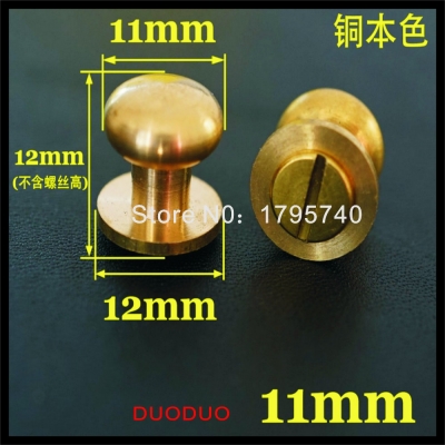 50pcs/lot 11mm stud screw round head solid brass nail leather screw rivet chicago button for diy leather decoration [leather-craft-tool-165]