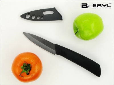 BERYL 3" Fruit ceramic knife with Scabbard + retail box, 2 color Straight handle Black blade 1PCS/lot , CE FDA certified