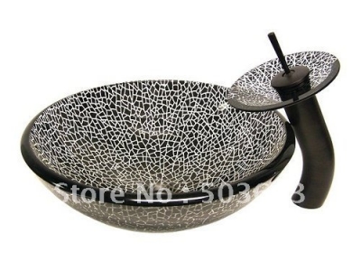 Black block white tempered glass vessel sink Brass Sink Faucet Set CM0102