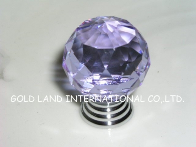 D30mm Free shipping purple crystal cabinet knobs/wardrobe handle best quality/hottest-selling glass crystal cabinet knob
