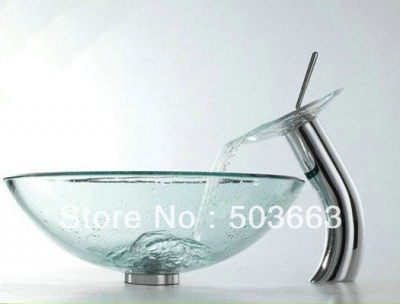 Free Ship Brand Glass Lavatory Basin Set Glass Basin + Brass Faucet WY5701