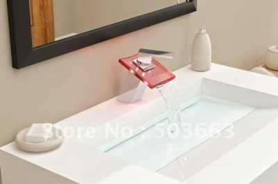 Free Ship NEW Free Ship LED Colorful Light Big Waterfall Faucet Chrome Battery Powered Mixer Brass Tap CM0854