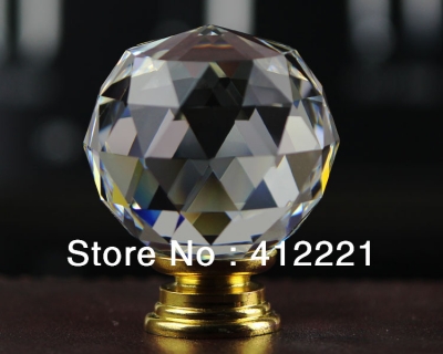 Free shipping 10 Pcs 20mm High quality Clear White Crystal Jewelry Box Ornament Knob In Brass [crystal decoration products 3|]