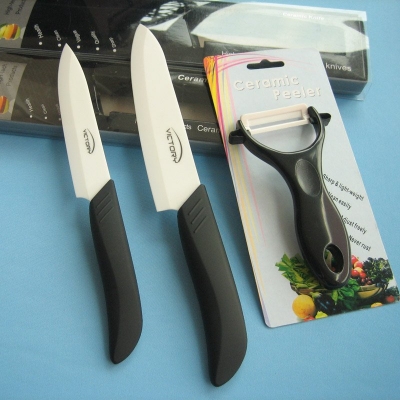Hot!5" 6" inch Anti-Slip Black Handle Utility Chef Ceramic Knife + Ceramic Peeler Sets,Free Shipping
