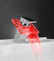 Hot Sell! Big Waterfall LED Colorful Light Faucet Battery Powered Chrome Mixer Sink Glass Tap CM0821