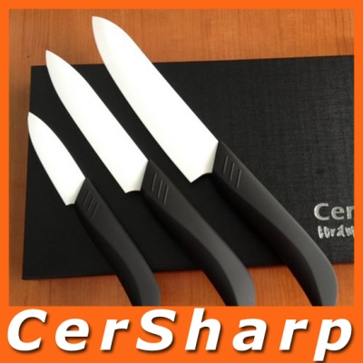 Hot sale white sanding ceramic kitchen knife set black butt handle #CS003