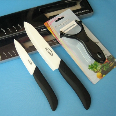 New Arrival!4" 6" inch Anti-Slip Black Handle Fruit Chef Ceramic Knife + Ceramic Peeler Sets,Free Shipping