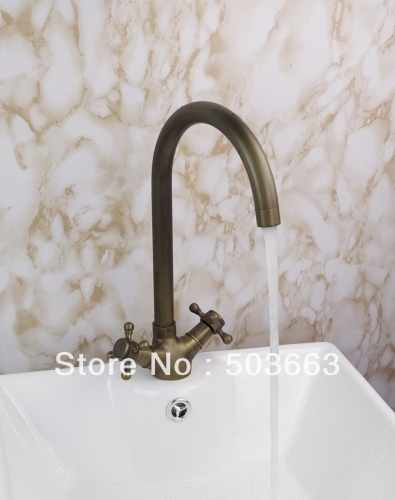 Newly 2 Handle Antique Brass Kitchen Sink Faucet Vanity Faucet Swivel Mixer Tap Crane S-157