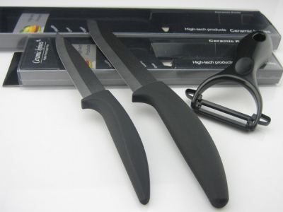 VICTORY 3pcs Set,4"/5" +Peeler Black Blade Ceramic Knife Set +Retail Box,CE FDA Certified