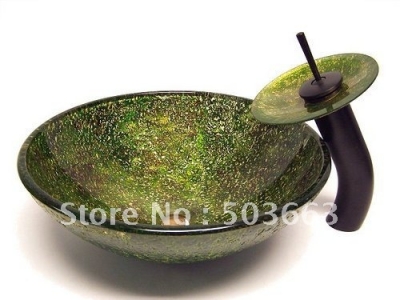 Vessel Sink Wizard green tempered glass sink & Faucet Set CM0106 [Glass Lavatory Basin Set 1248|]