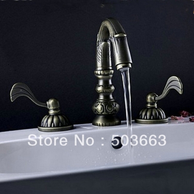 Wholesale 3 pcs Antique Brass 2 Handle Widespread Bathroom Vanity Faucet Sink Basin Sink Mixer Tap Cranes S-806
