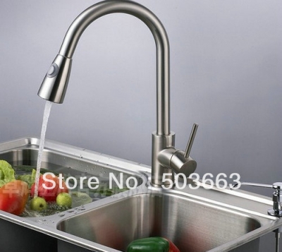 Wholesale New Single Nickle Swivel Handle Kitchen Brass Faucet Basin Sink Pull Out Spray Mixer Tap S-772 [Kitchen Pull Out Faucet 1996|]