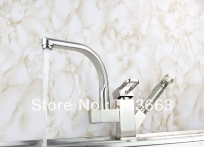 Wholesale Pull Out And Swivel Double Outlet Brushed Nickel Kitchen Sink Brass Faucet Sink Mixer Tap Vessel Faucet Crane S-115 [Kitchen Faucet 1459|]