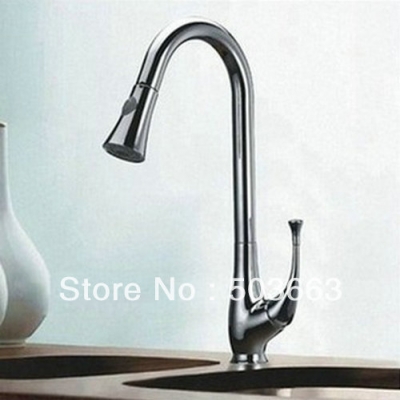 Wholesale Single Hole Chrome Kitchen Brass Faucet Basin Sink Pull Out Spray Mixer Tap S-735