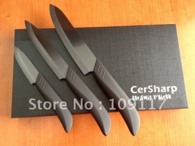 Wholesales 3pcs black sanding blade ceramic kitchen knife set black butt handle #S008