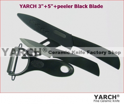 YARCH 3pcs set 3"+5" +peeler Black Blade Ceramic Knife set with retail box ,Ceramic knives , CE FDA certified