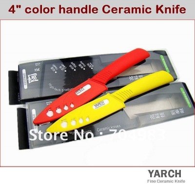 YARCH 4" Fruit Vegetable ceramic knife Straight handle with Scabbard + retail box ,Random color ,2PCS/lot , CE FDA certified