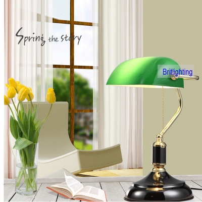 green glass lampshade classical bank lamp 1 light black desk lamp pull cord switch reading light ajustable desk lamp table light [table-lamps-2149]