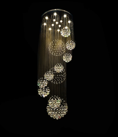 modern led super large ball design crystal chandelier lustres de cristal lights d80*h300cm for el villa staircase fixture [modern-pendant-light-6480]