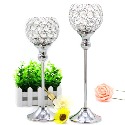 modern romantic crystal candle holder metal silver plated candlestick for home wedding centerpieces candelabra decoration [indoor-decoration-4173]