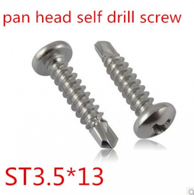 200pcs/lot st3.5*13 3.5*13mm stainless steel pan head phillips countersunk self drill screw
