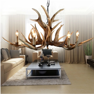 2016 new 6/8 heads american retro pendant lamp europe country fixture resin deer horn antler lampshade decoration, e14 110-220v