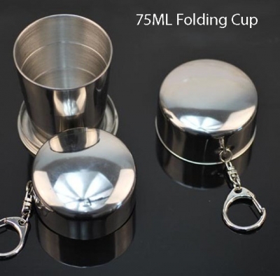 75ML Stainless Steel Collapsible Cup Outdoor Travel Portable Folding Cup With Key Chain