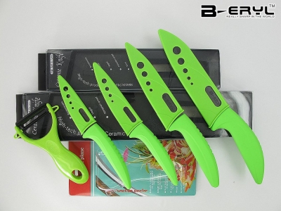 BERYL 5pcs set , 3"+4"+5"+6"+peeler+Retail box Ceramic Knife sets 2 colors curve handle,Black blade, CE FDA certified [Knife set (color box) 37|]