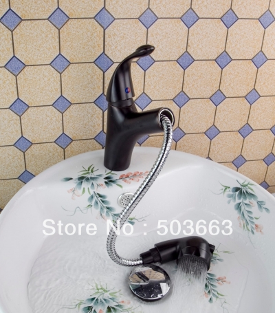 Classic Oil Rubbed Bronze Deck Mounted Single Lever Bathroom Pull Out Spray Basin Mixer Tap Faucet Vanity Faucet L-6012 [Bathroom faucet 285|]