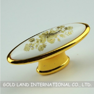 L60xW25xH30mm Free shipping zinc alloy be plating 24K golden ceramic drawer knob