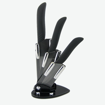 New Arrival!4" 5" 6" inch Aantiskid Black Handle Fruit Utility Chef Kitchen Knives Ceramic Knife Sets + Peeler + Acrylic Holder