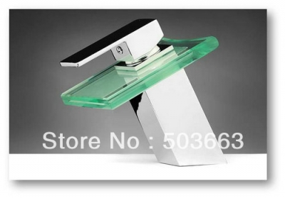 New Deck Mount Basin Faucet Hot&Cold Chrome Glass Mixer Tap HK-015