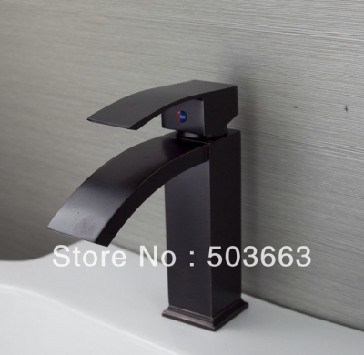 Oil Rubbed Bronze Single Handle Waterfall Spout Bathroom Basin Brass Mixer Tap Vanity Faucet L-6044 [Bathroom faucet 451|]