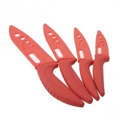 Red 3"+4"+5"+6" Kitchen Chef Vegetable Fruit Ceramic Knife Knives Set with Blade Guard Protector
