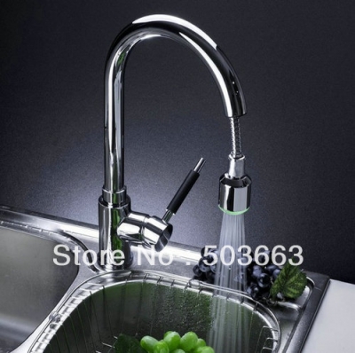 Single Handle Extensible LED Kitchen sink Faucet Pull Out Spray Mixer Tap S-700 [Kitchen Led Faucet 1794|]