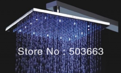 Square Brass 12'' LED Faucet Bathroom Satin Nickel Rainfall Shower Head B8174