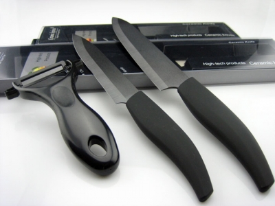VICTORY 3pcs Set,5"6" inch Black Handle Utility Chef Ceramic Knife + Ceramic Peeler Sets,Free Shipping