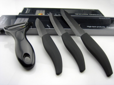 VICTORY 4pcs Set,3"4"5" inch Black Handle Fruit Paring Utility Ceramic Knife + Ceramic Peeler Sets,Free Shipping