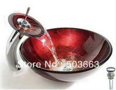 Victory Wine Red Color Tempered Glass Sink With Brass Faucet CM0116 [Glass Lavatory Basin Set 1285|]