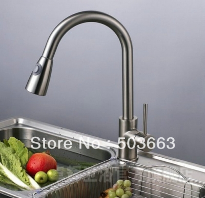 Wholesale Brushed Nickle Kitchen Brass Faucet Basin Sink Pull Out Spray Mixer Tap S-726